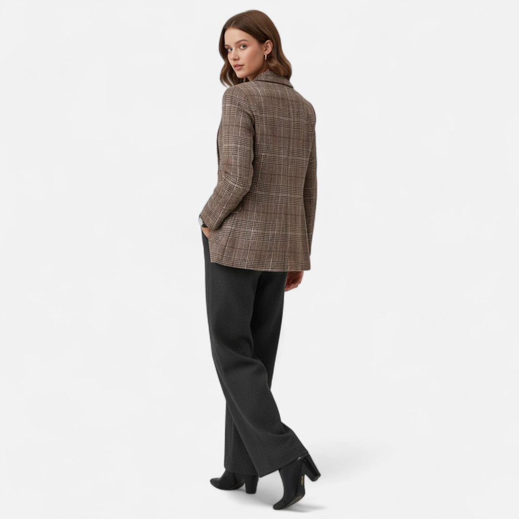 Women's Blazer Plaid Single Breasted Tailored Fit Lined Office Evening