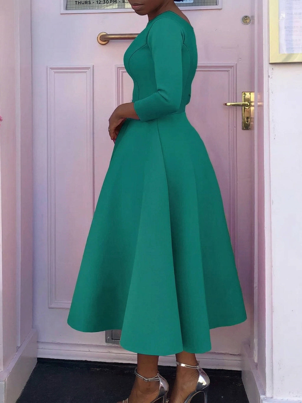 A-Line Midi Wedding Guest Dress Three Quarter Sleeve Round Neck Formal Flare Apparel