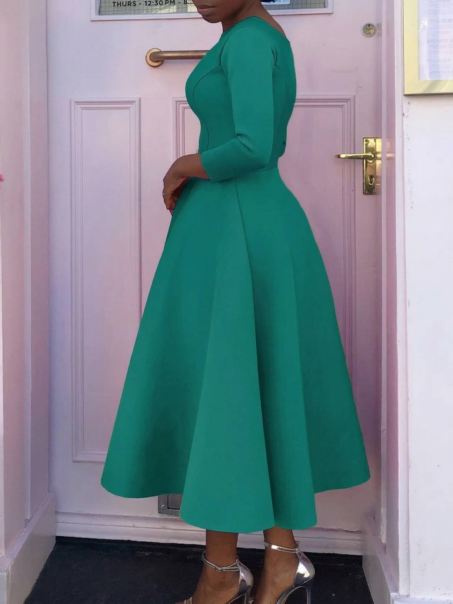 A-Line Midi Wedding Guest Dress Three Quarter Sleeve Round Neck Formal Flare Apparel