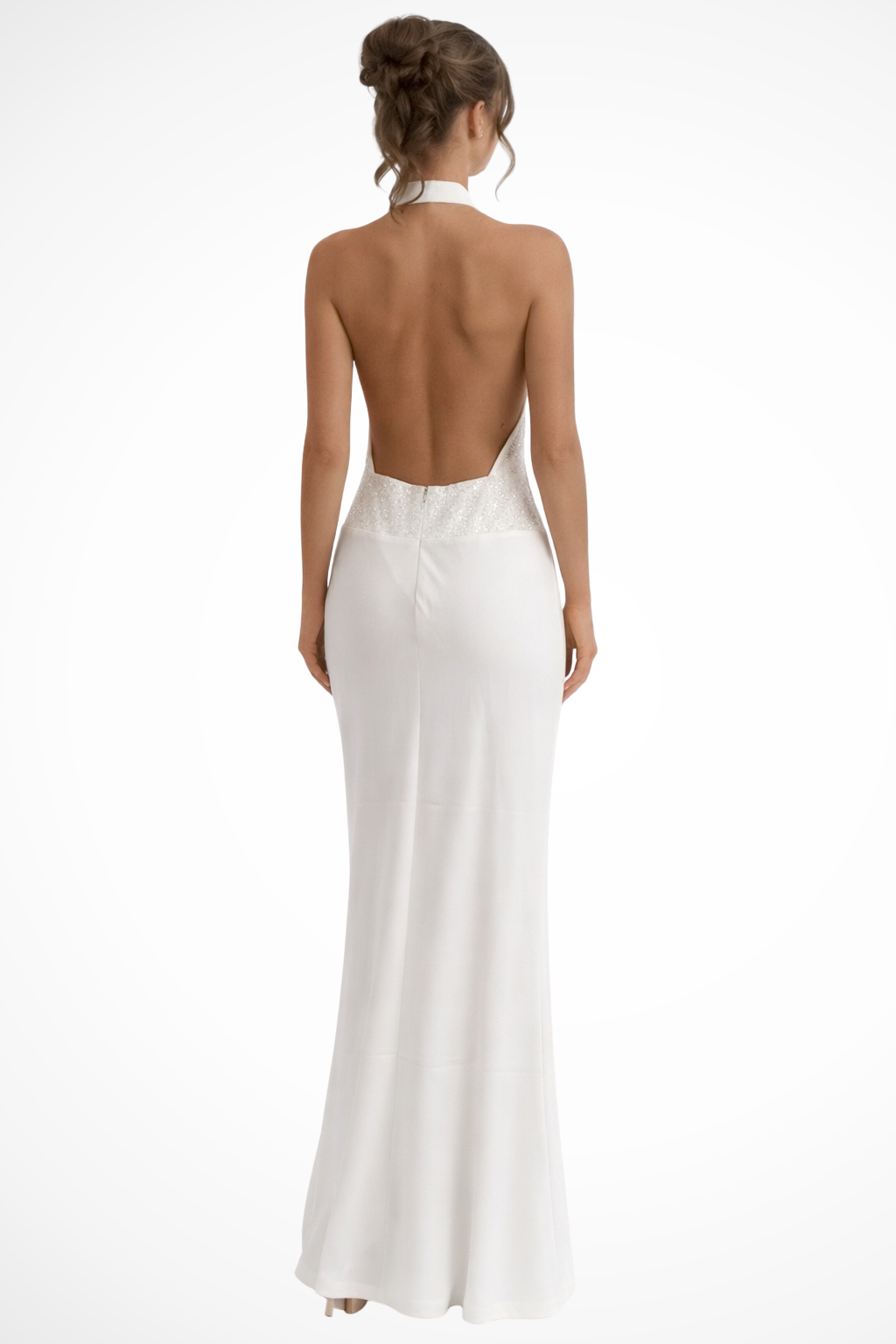 Satin Halter Neck Maxi Dress with Draped Front and Open Back