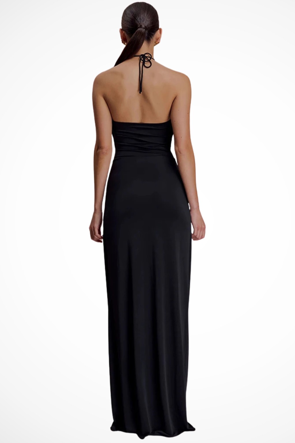 Halter Neck Maxi Dress with Square Metal Hardware Backless Bodycon Evening Gown
