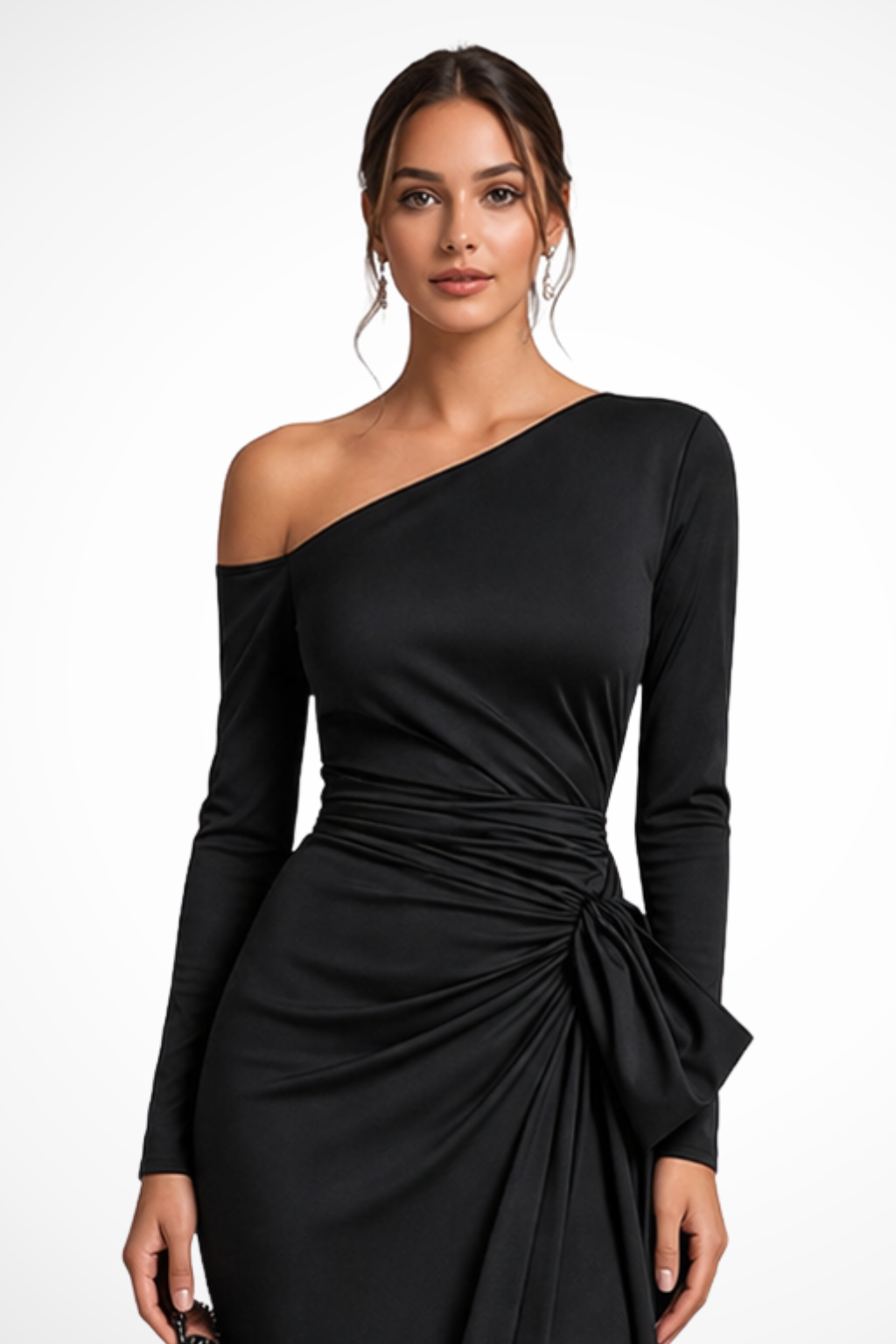 Satin One Shoulder Maxi Dress Long Sleeve Slit Evening Wedding Guest Party Dress