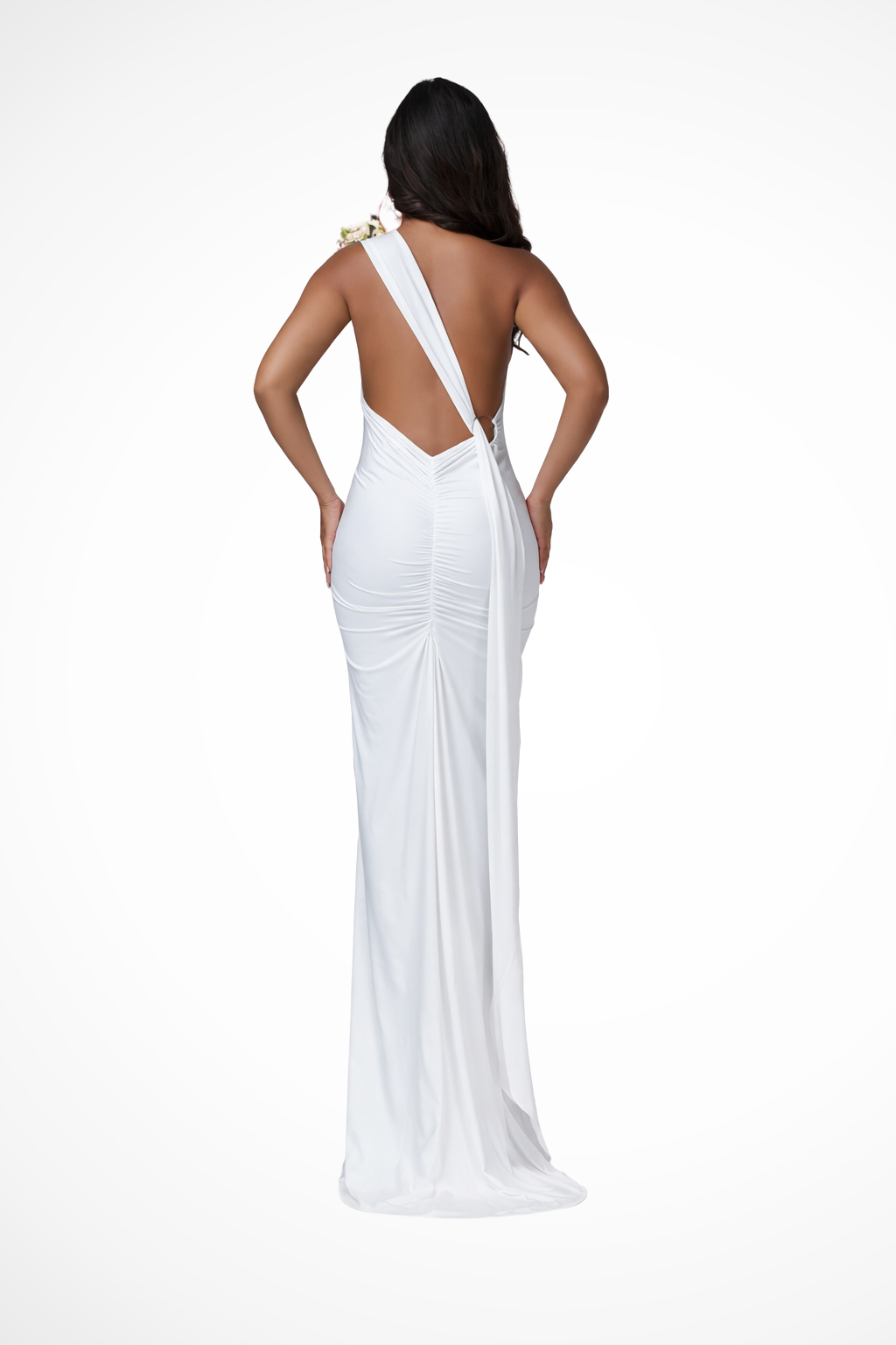 Halter Neck Maternity Maxi Dress Draped Back Sleeveless Fitted Occasion Gown