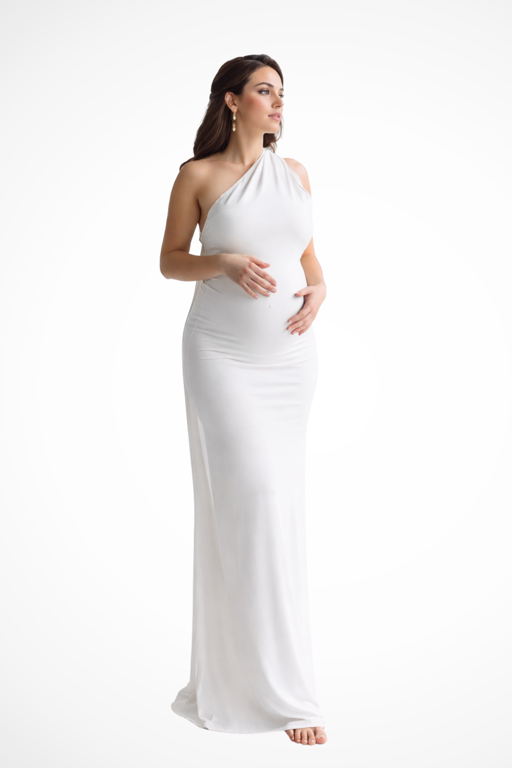 Halter Neck Maternity Maxi Dress Draped Back Sleeveless Fitted Occasion Gown