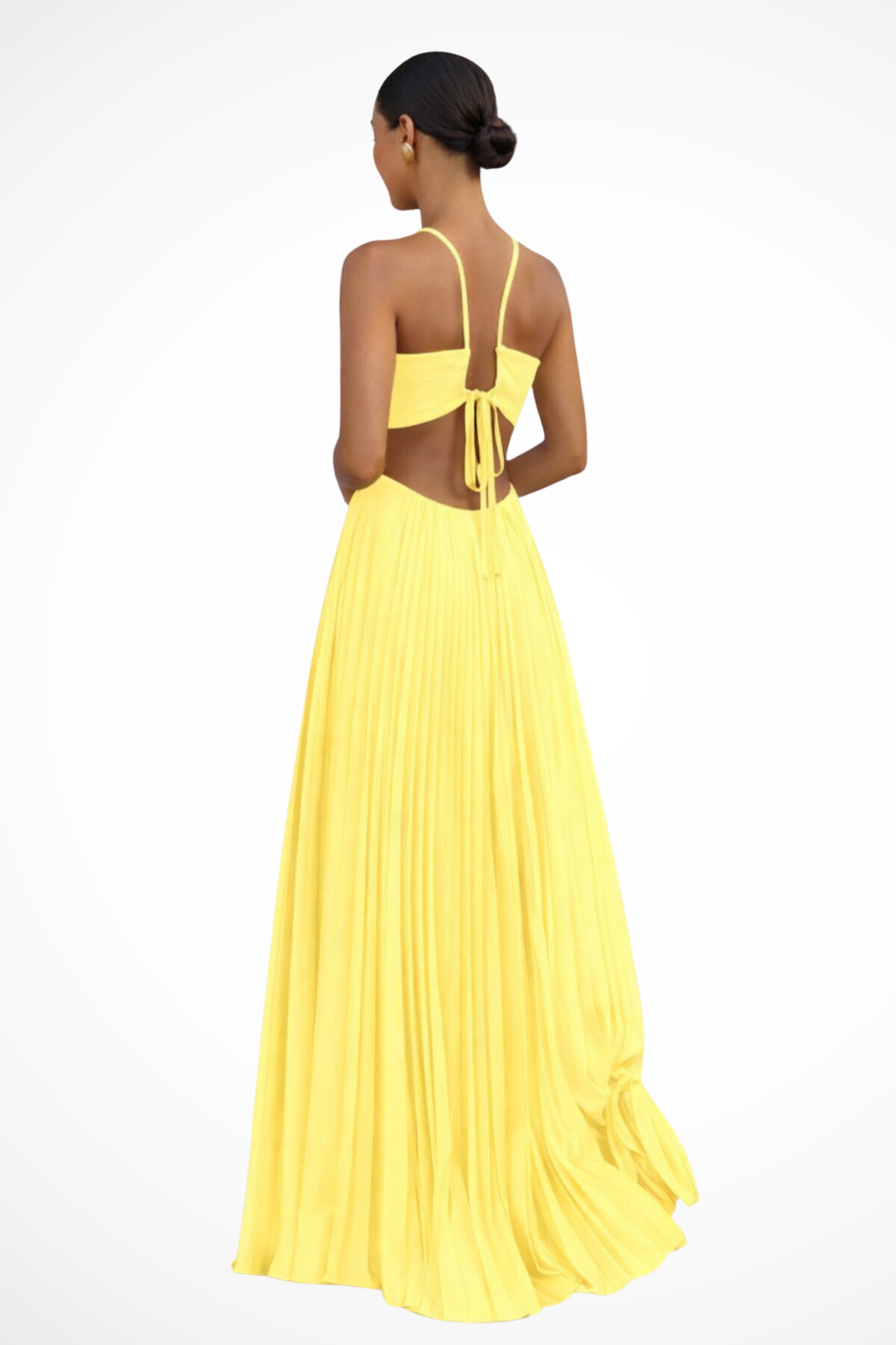Halter Neck Pleated Maxi Dress Open Back Sleeveless Flowy Summer Long Gown