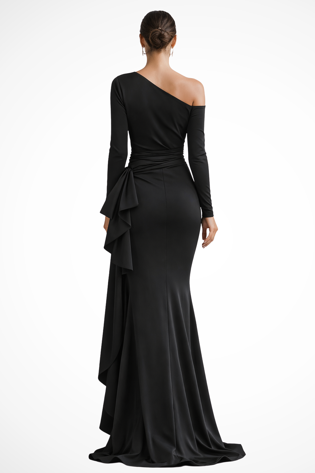 Satin One Shoulder Maxi Dress Long Sleeve Slit Evening Wedding Guest Party Dress
