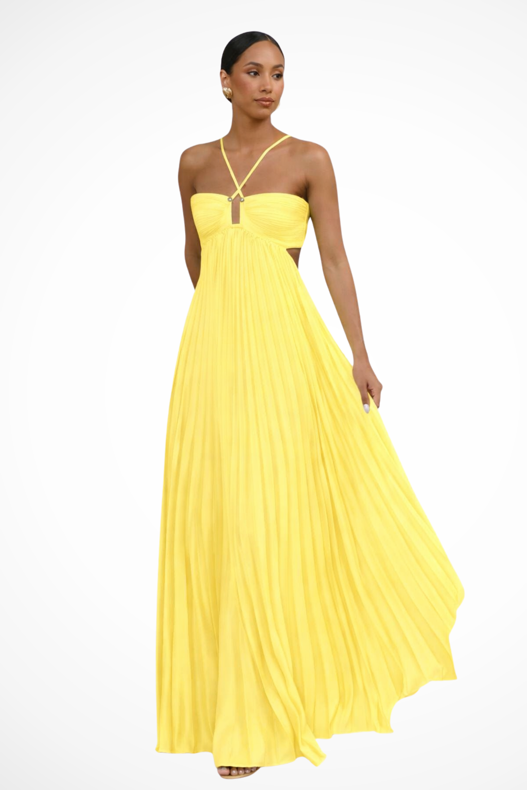 Halter Neck Pleated Maxi Dress Open Back Sleeveless Flowy Summer Long Gown