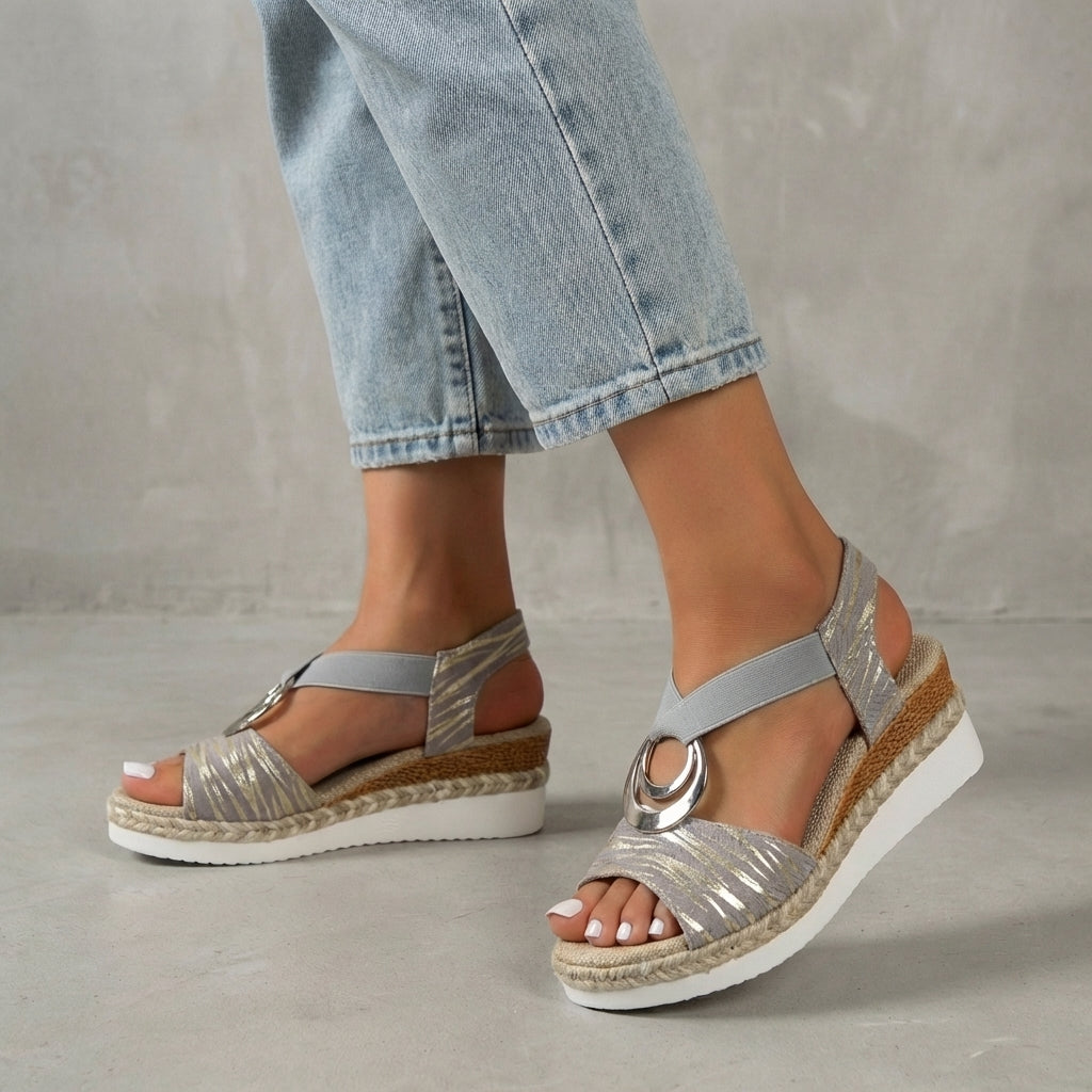 Women's Wedge Sandals Espadrille Platform Elastic Ankle Strap Open Toe Walking Shoes