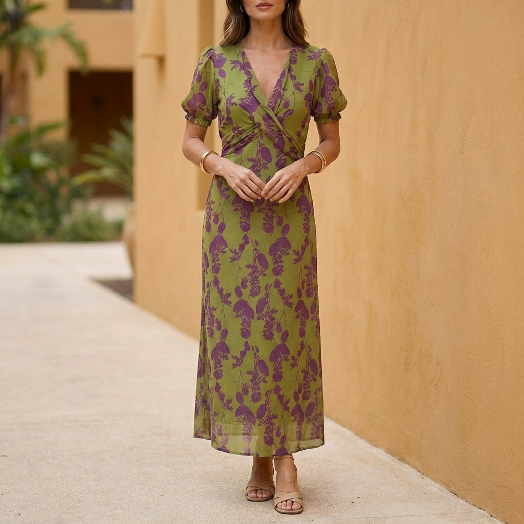 floral maxi wedding guest dress Floral-Print Formal Wedding-Guest with Ruffles PromGirl or formal wedding Kia Kimono Maxi Dress
