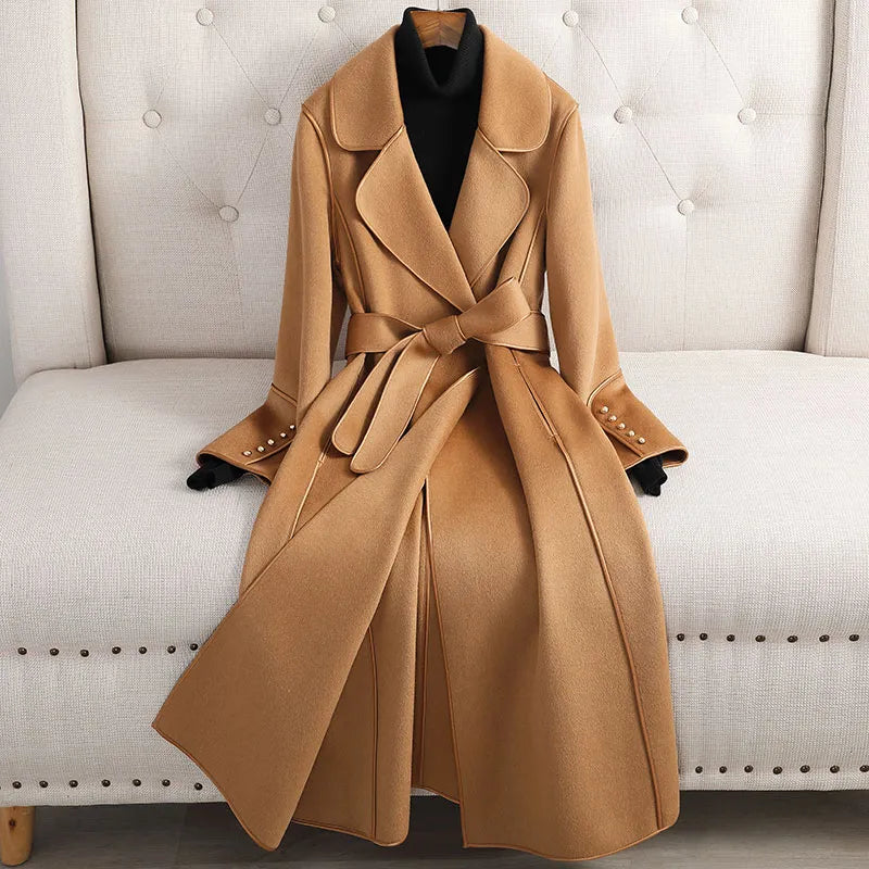 Women's Trenchcoat for Women Wool Belted Long Jacket Outerwear