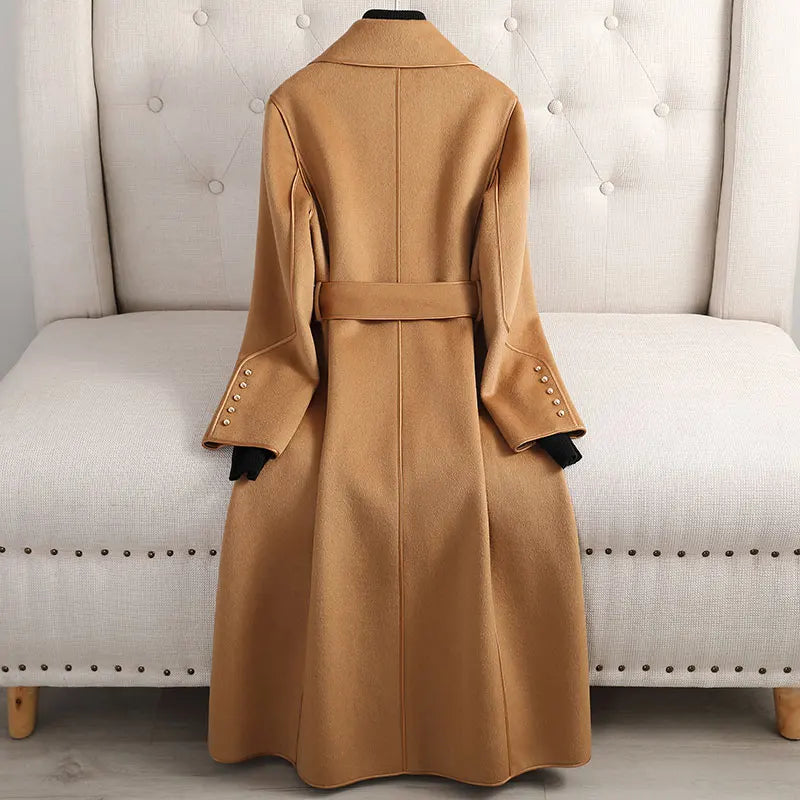 Women's Trenchcoat for Women Wool Belted Long Jacket Outerwear