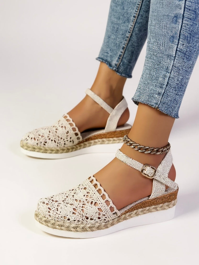 Women's ankle strap sandals - boho wedge espadrilles for casual daily wear