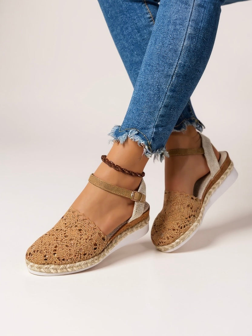 Women's ankle strap sandals - boho wedge espadrilles for casual daily wear