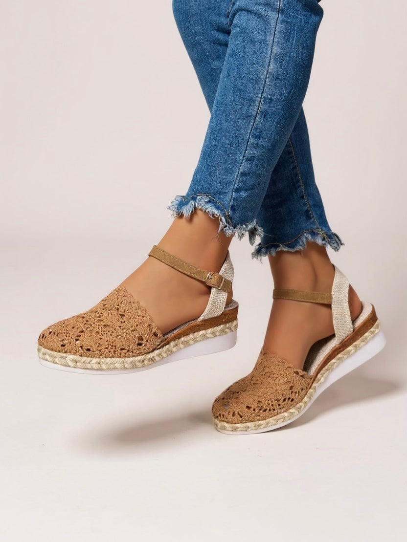 Women's ankle strap sandals - boho wedge espadrilles for casual daily wear