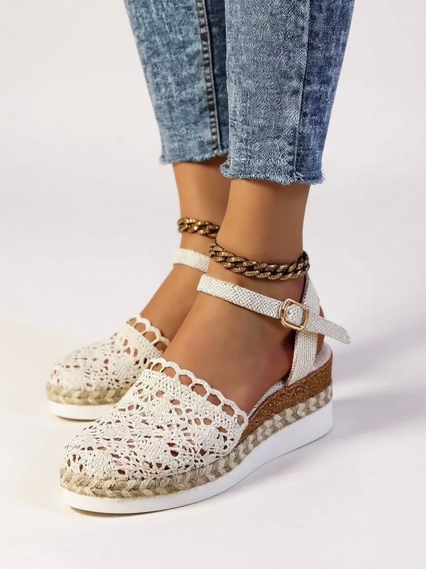 Women's ankle strap sandals - boho wedge espadrilles for casual daily wear