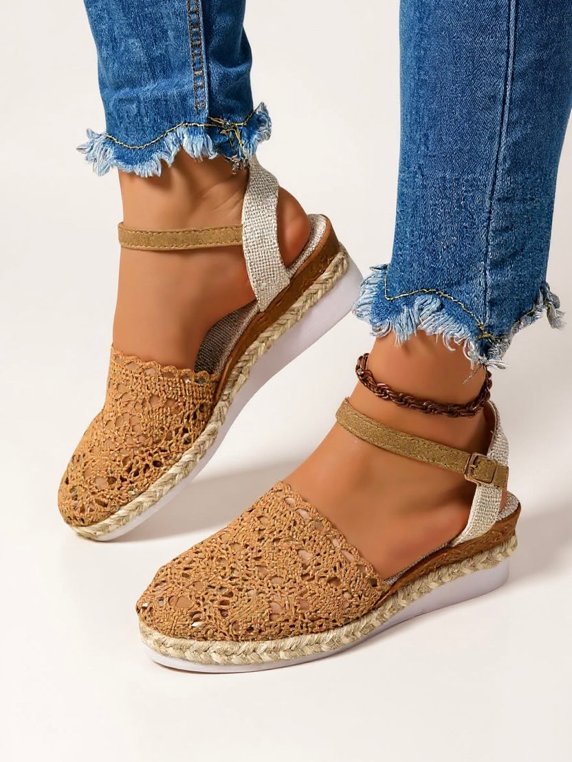 Women's ankle strap sandals - boho wedge espadrilles for casual daily wear