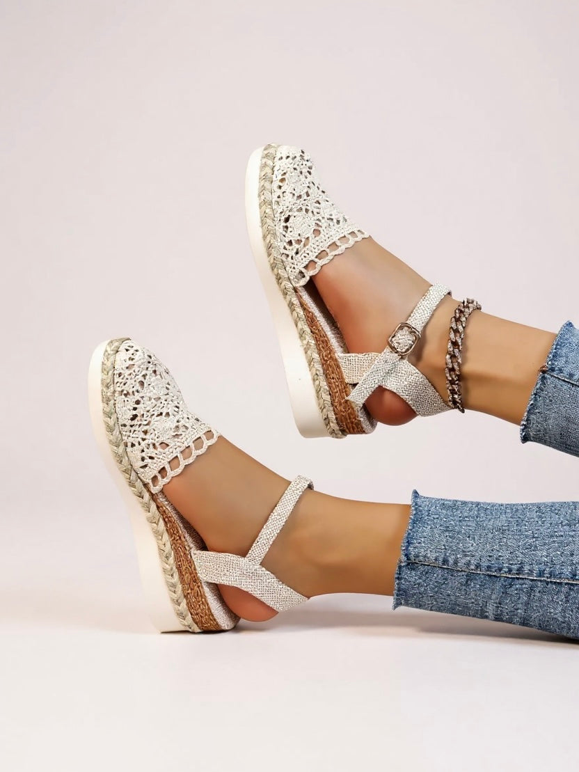 Women's ankle strap sandals - boho wedge espadrilles for casual daily wear