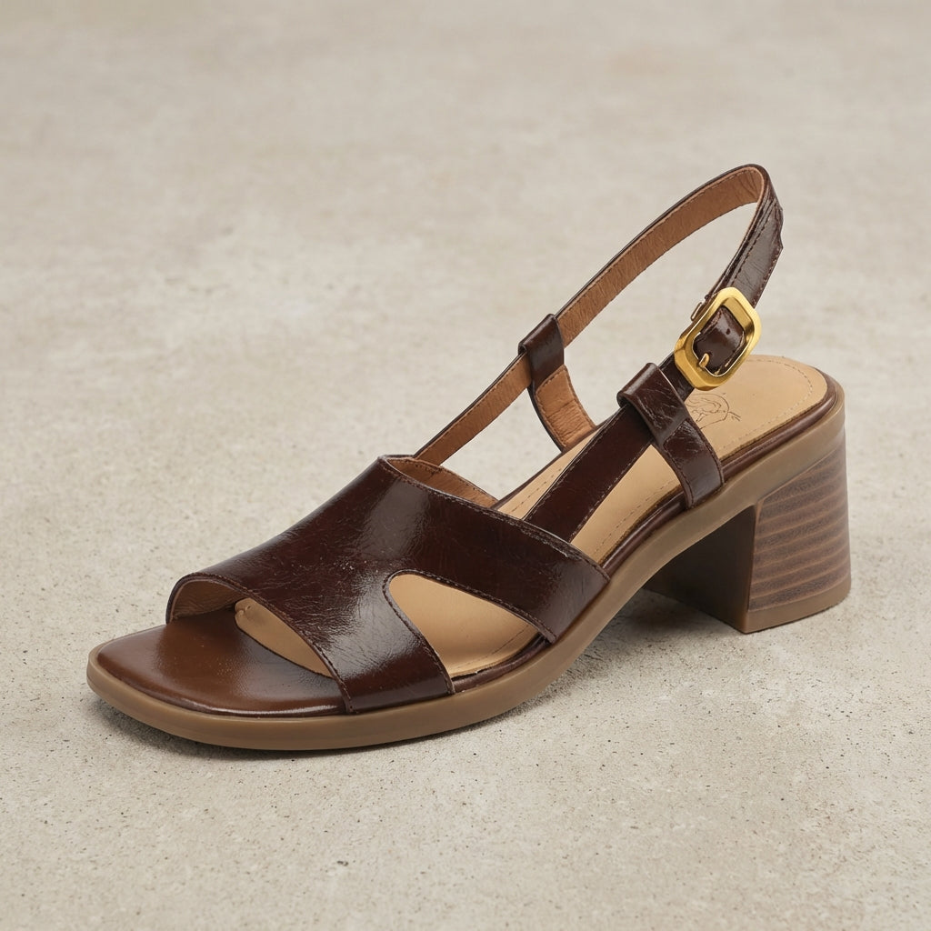 Women's Slingback Sandals Block Heel Open Toe Faux Leather Sophisticated Walking Shoes