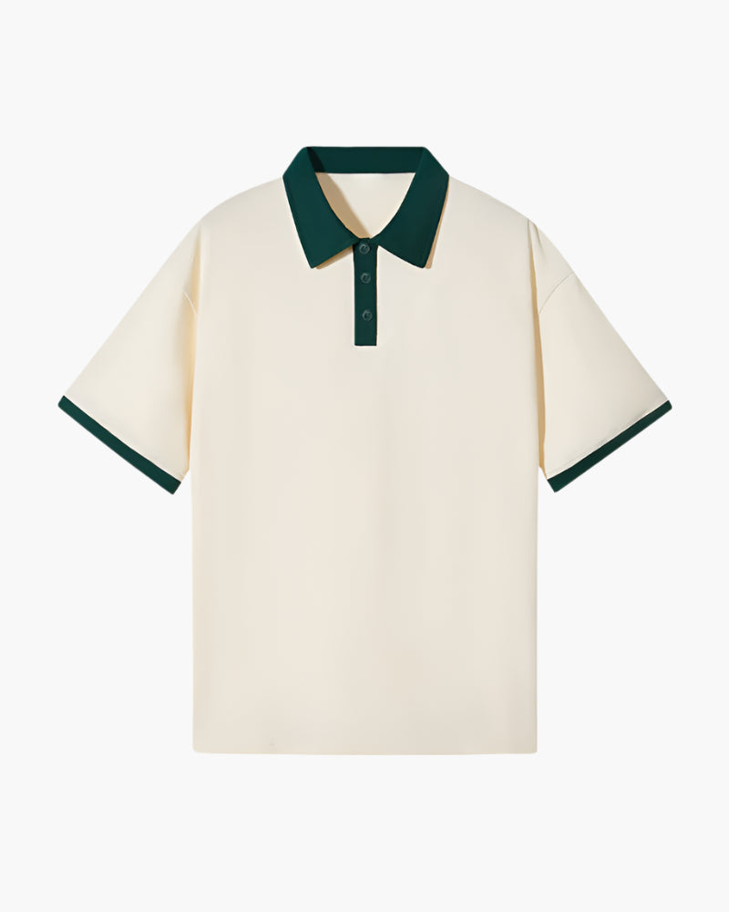 Men's polo shirt — contrast trim — relaxed fit — short sleeve casual daily wear