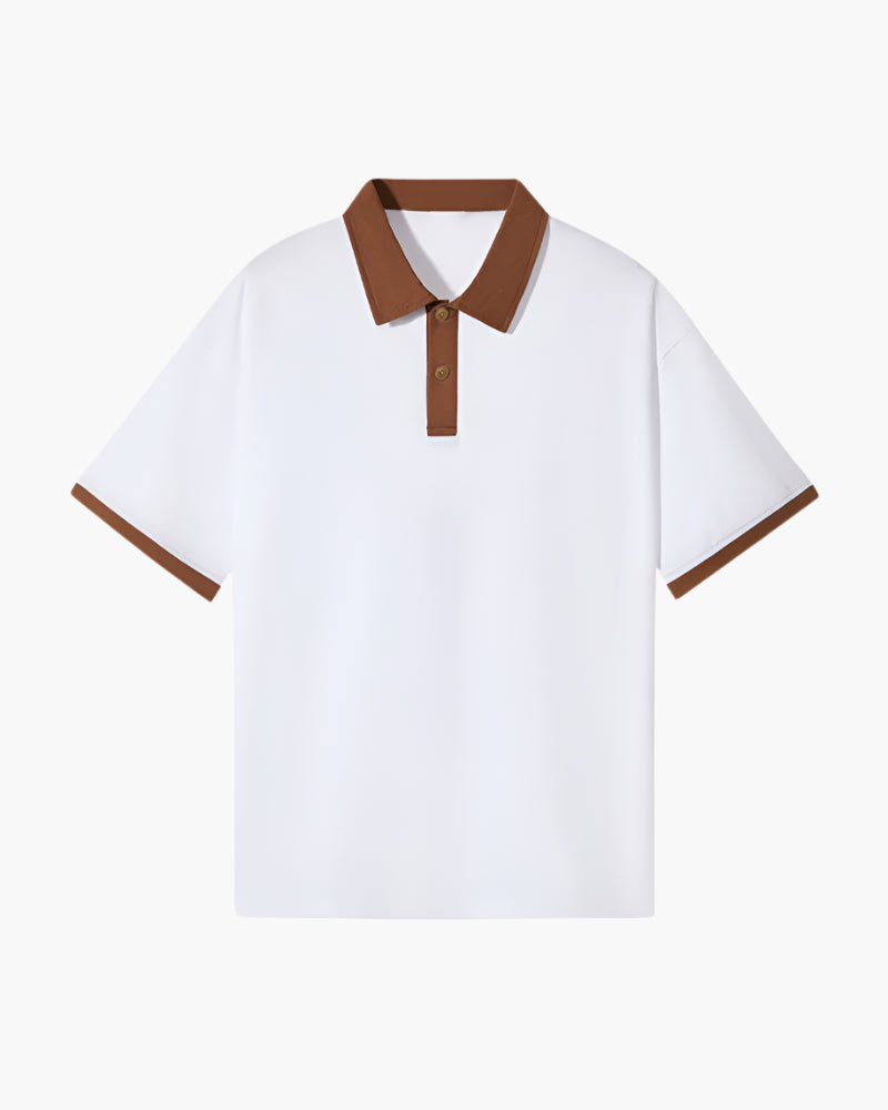 Men's polo shirt — contrast trim — relaxed fit — short sleeve casual daily wear