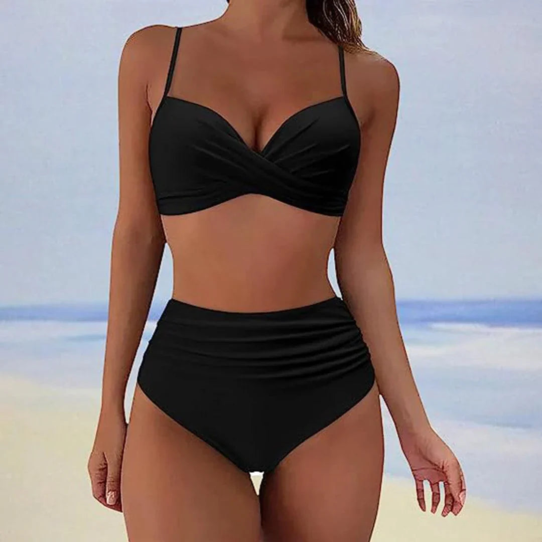 Women's two-piece swimsuit - high-rise bikini with adjustable straps for resort