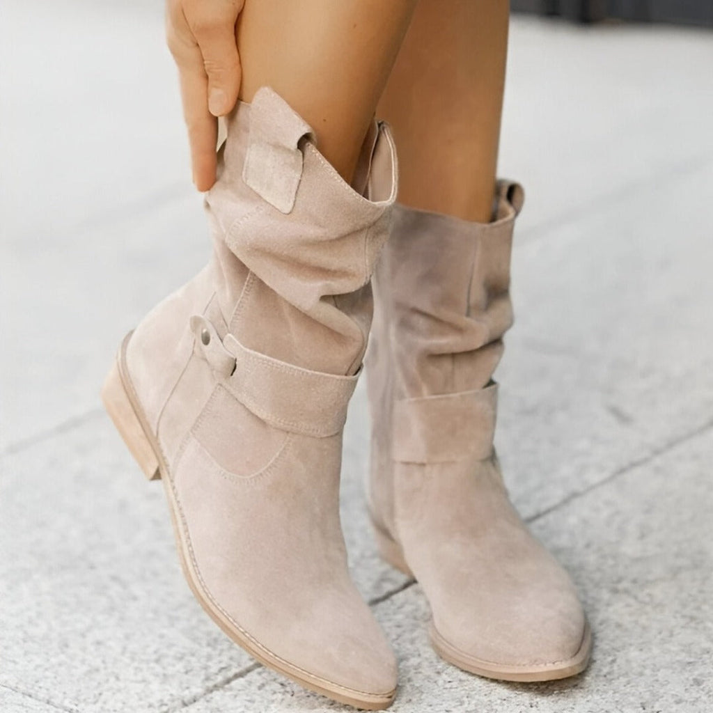 Women's Ankle Boots Faux Suede Slouchy Low Heel Buckle Strap Casual