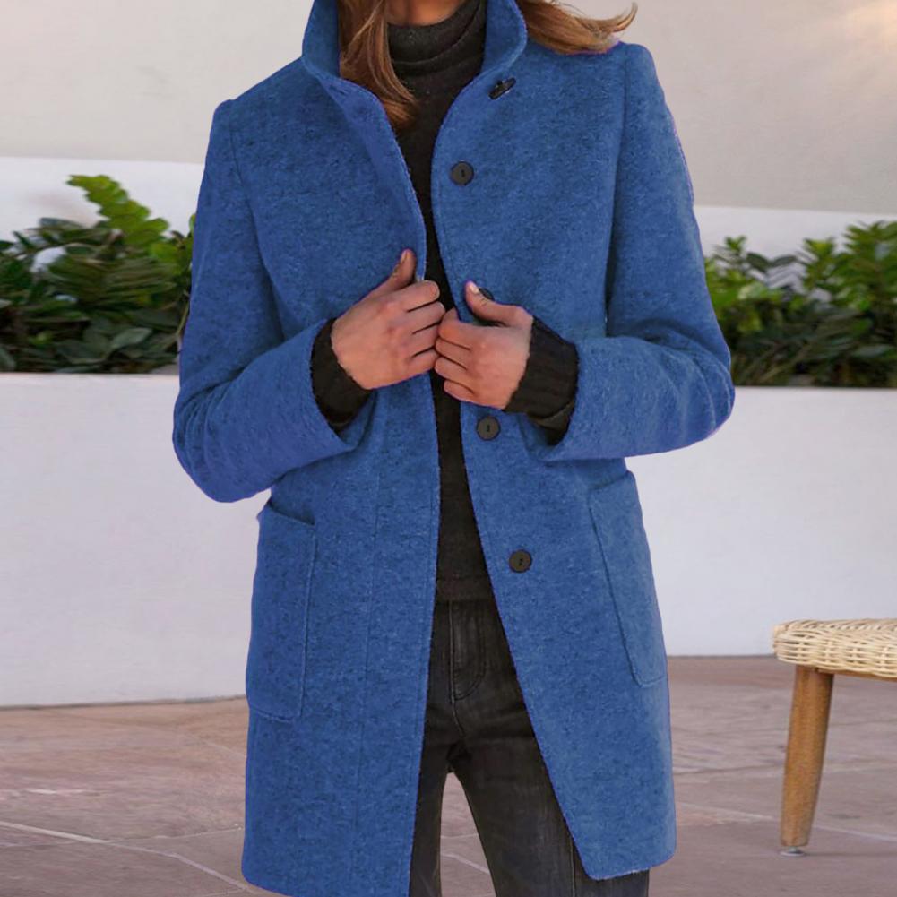 Women's Wool Blend Coat Tailored Fit Button Closure Mid Length Work Casual