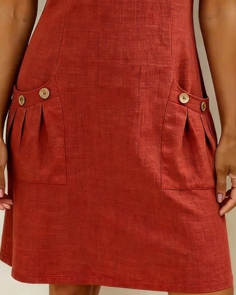 Women's A-Line Linen Dress Zip Neck