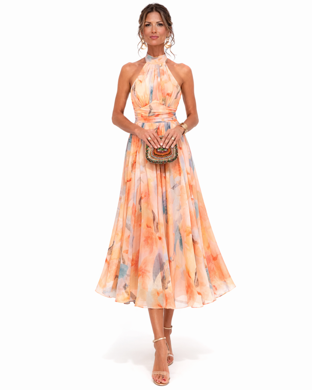 Women's halter neck maxi dress - watercolor print summer - weddings