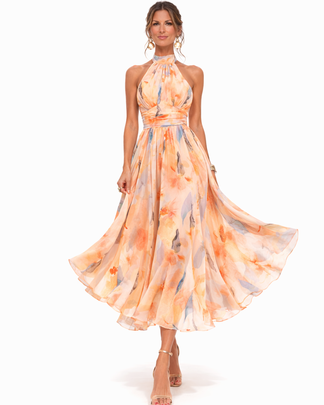 Women's halter neck maxi dress - watercolor print summer - weddings