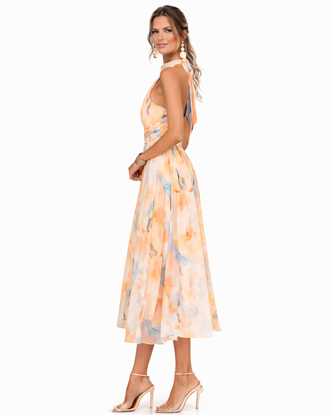 Women's halter neck maxi dress - watercolor print summer - weddings