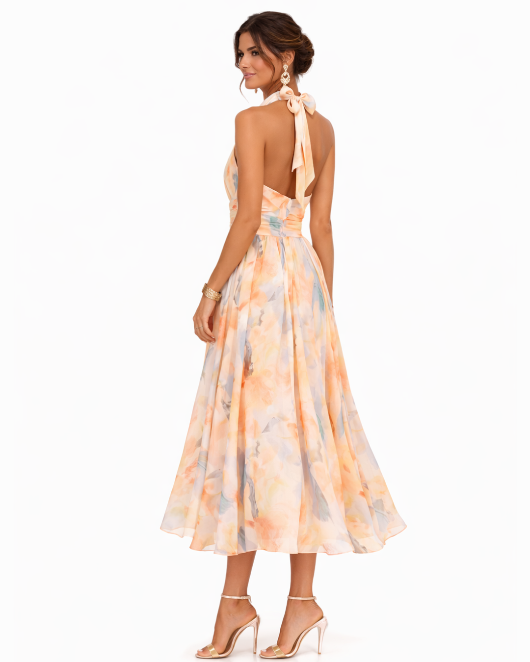 Women's halter neck maxi dress - watercolor print summer - weddings
