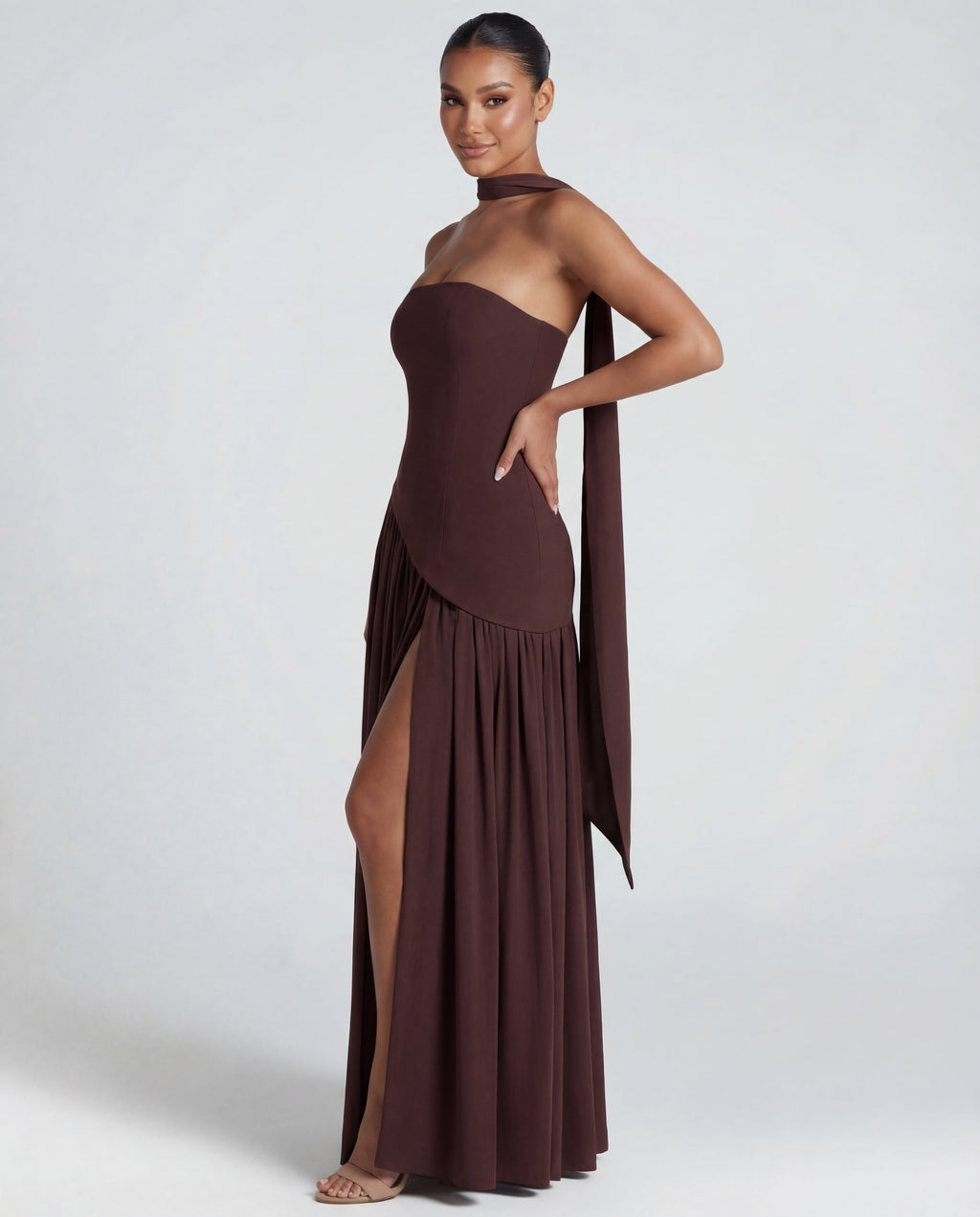 Women's strapless maxi dress | Thigh-high split for evening occasions