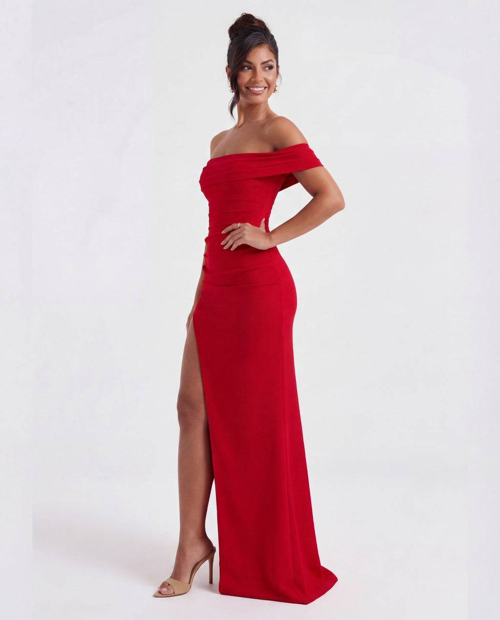 Off-shoulder ruched maxi dress | Bodycon formal evening gown