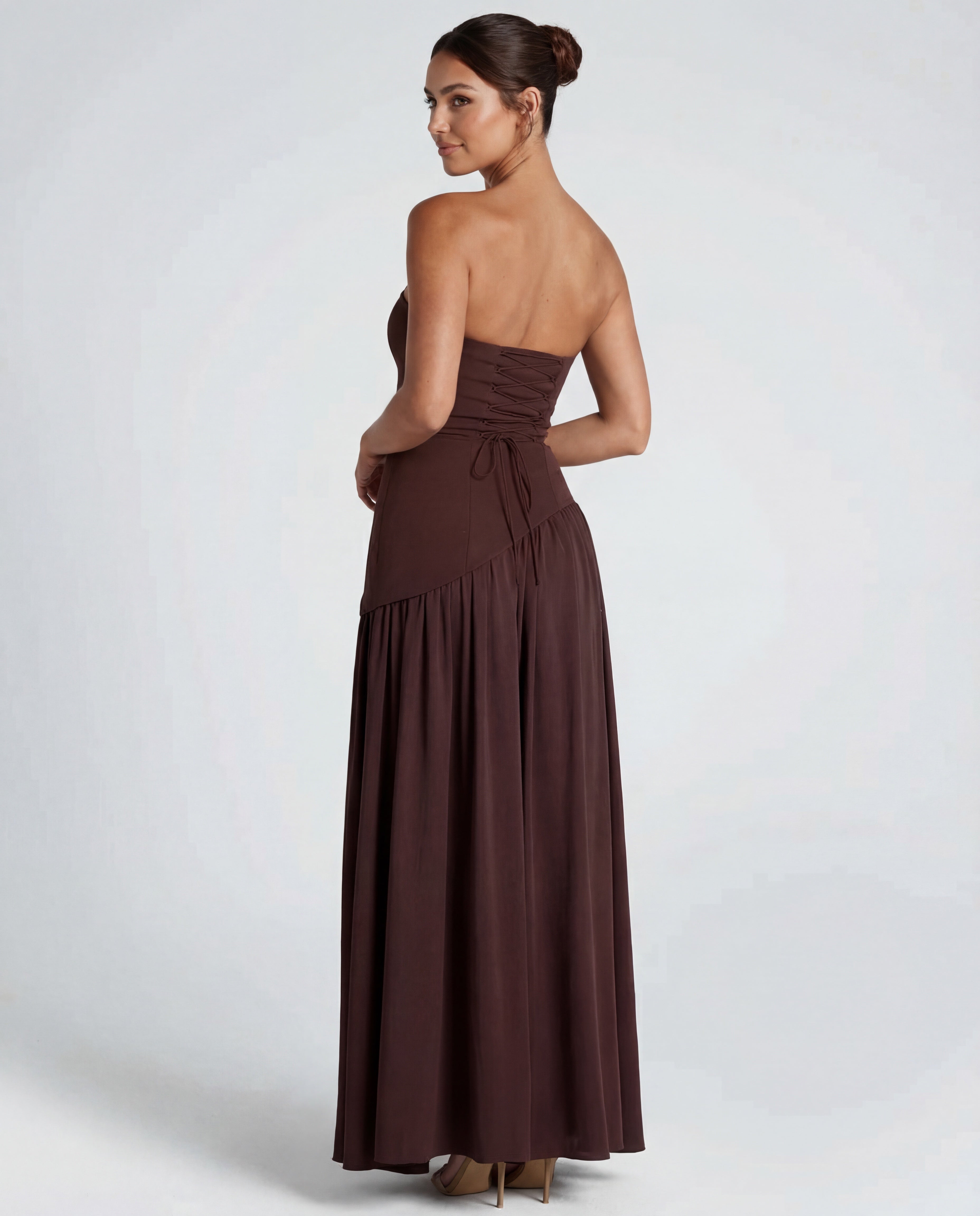 Women's strapless maxi dress | Thigh-high split for evening occasions