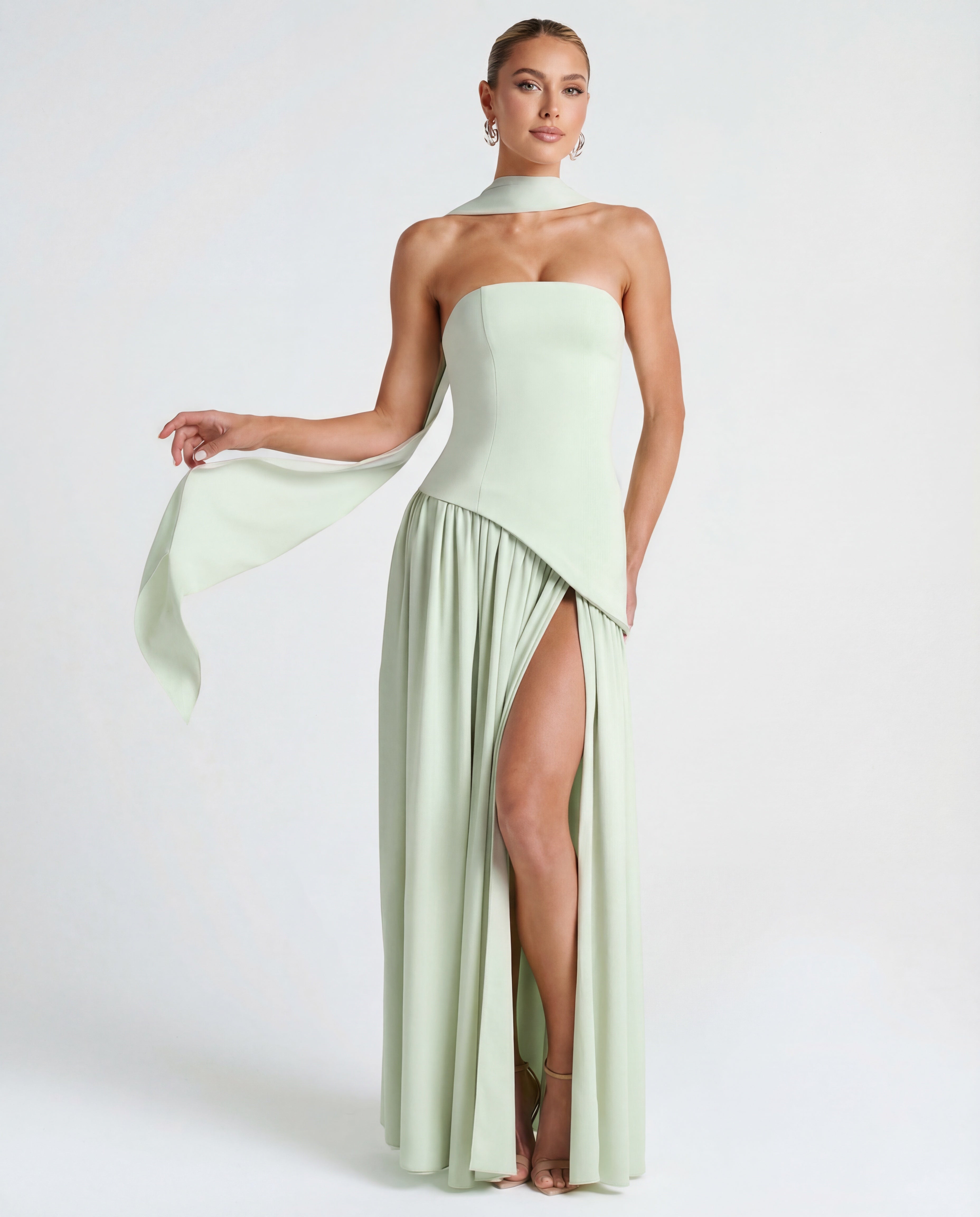 Women's strapless maxi dress | Thigh-high split for evening occasions
