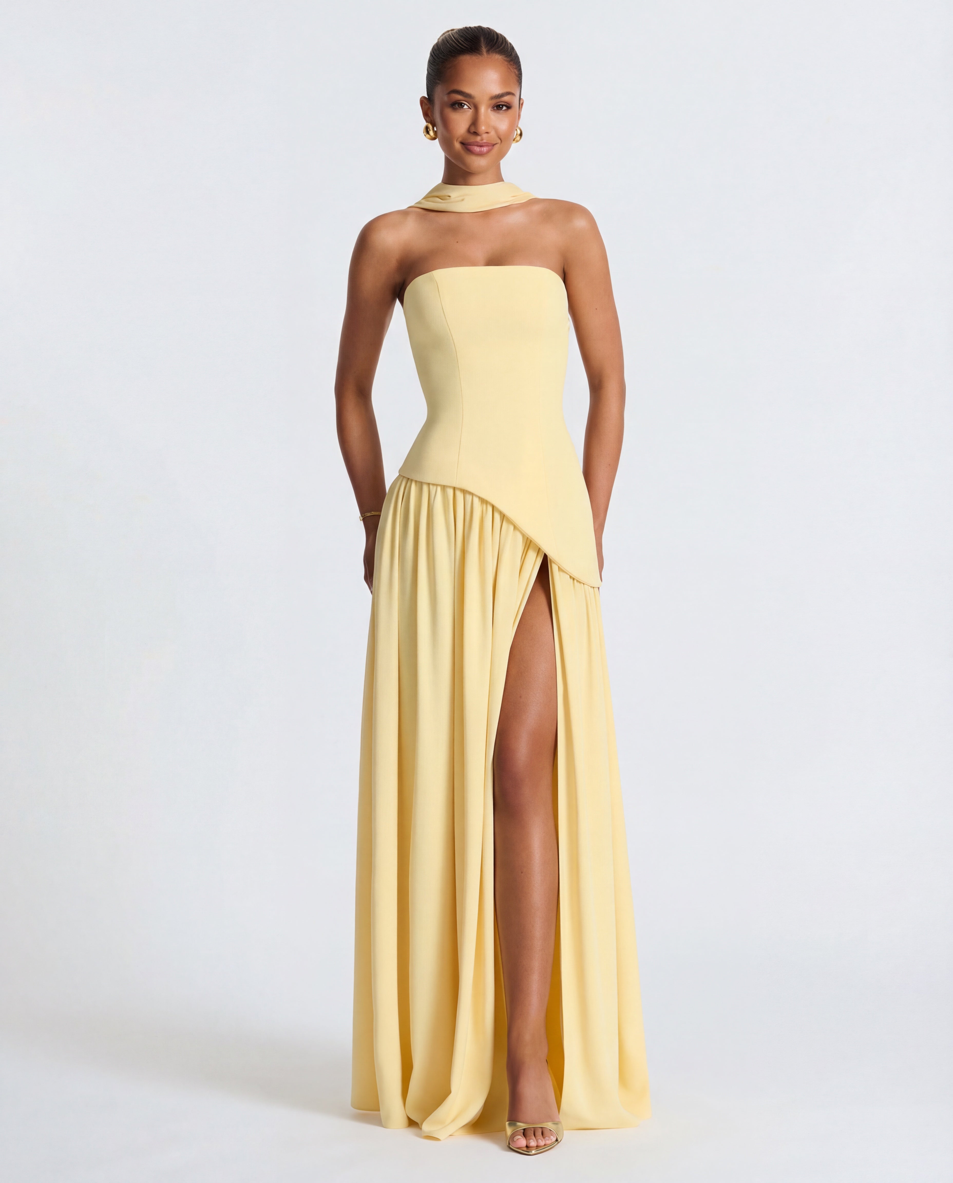 Women's strapless maxi dress | Thigh-high split for evening occasions