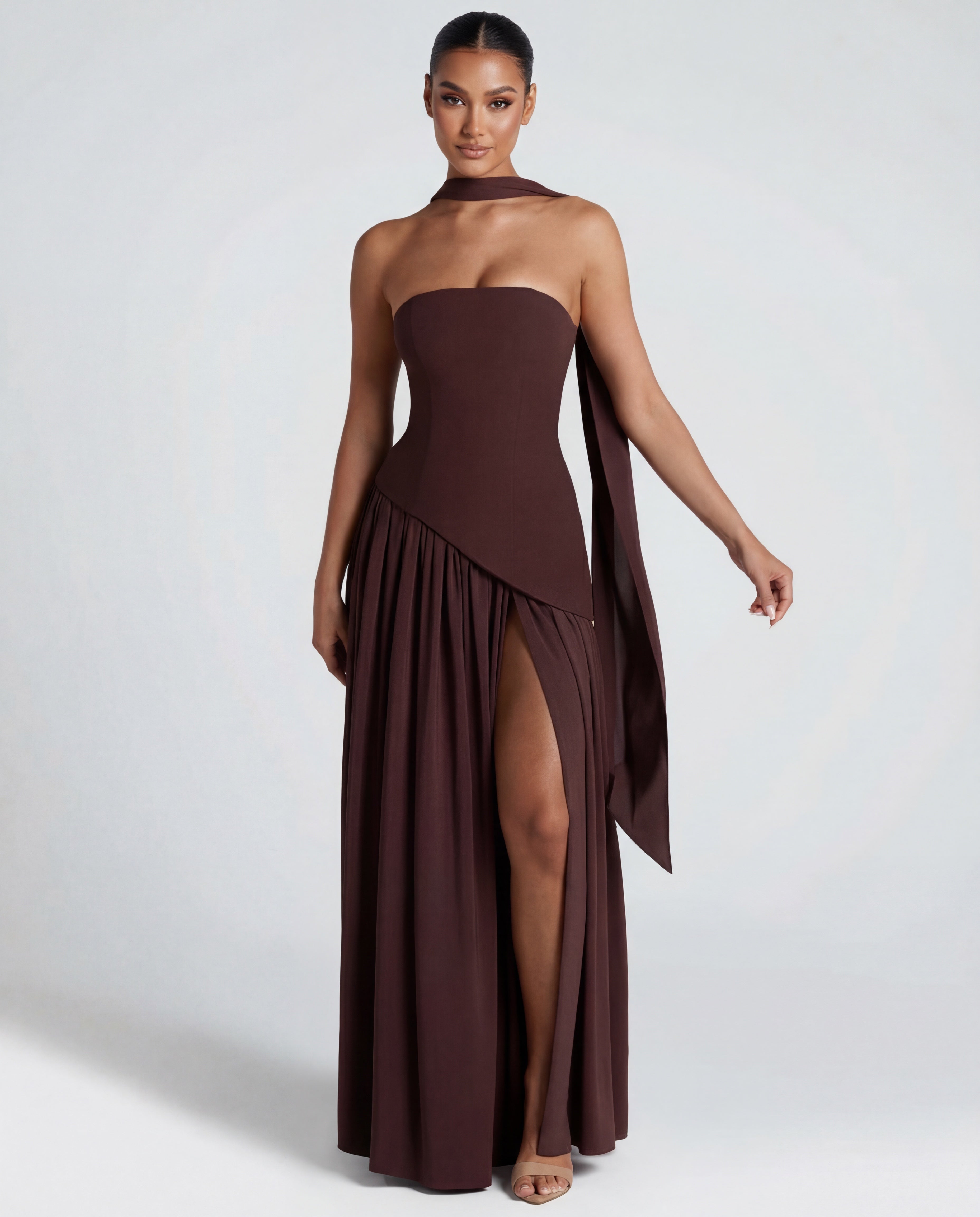 Women's strapless maxi dress | Thigh-high split for evening occasions