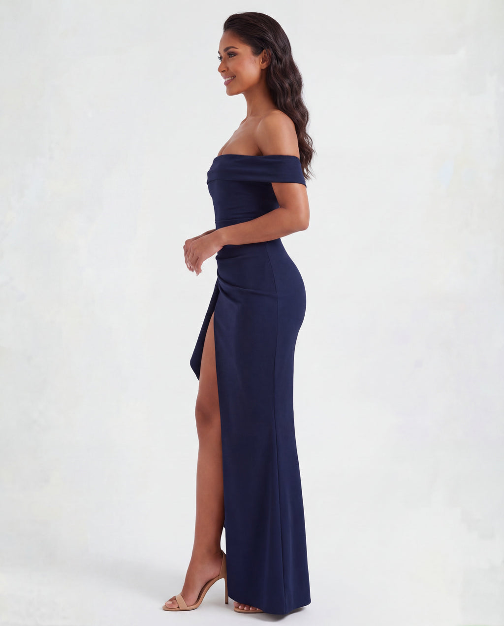 Off-shoulder ruched maxi dress | Bodycon formal evening gown
