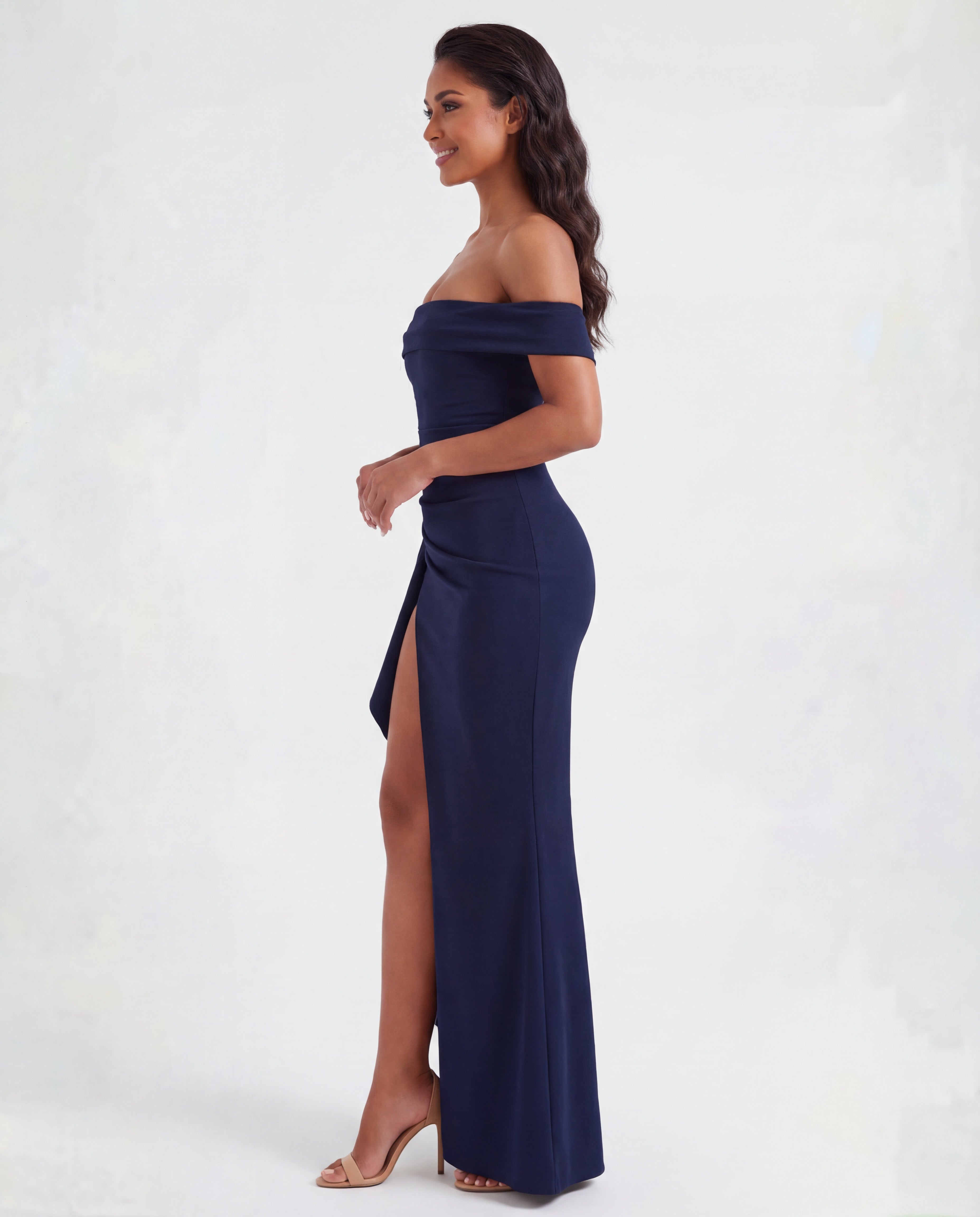 Off-shoulder ruched maxi dress | Bodycon formal evening gown
