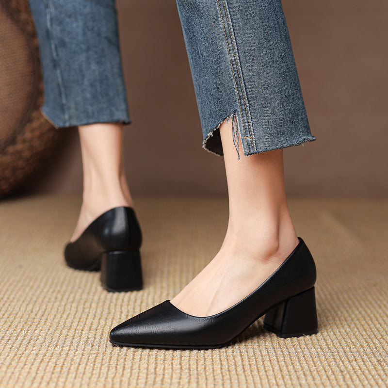 Women's Heels Vegan Leather Pointed Toe Block Heel Non Slip Office