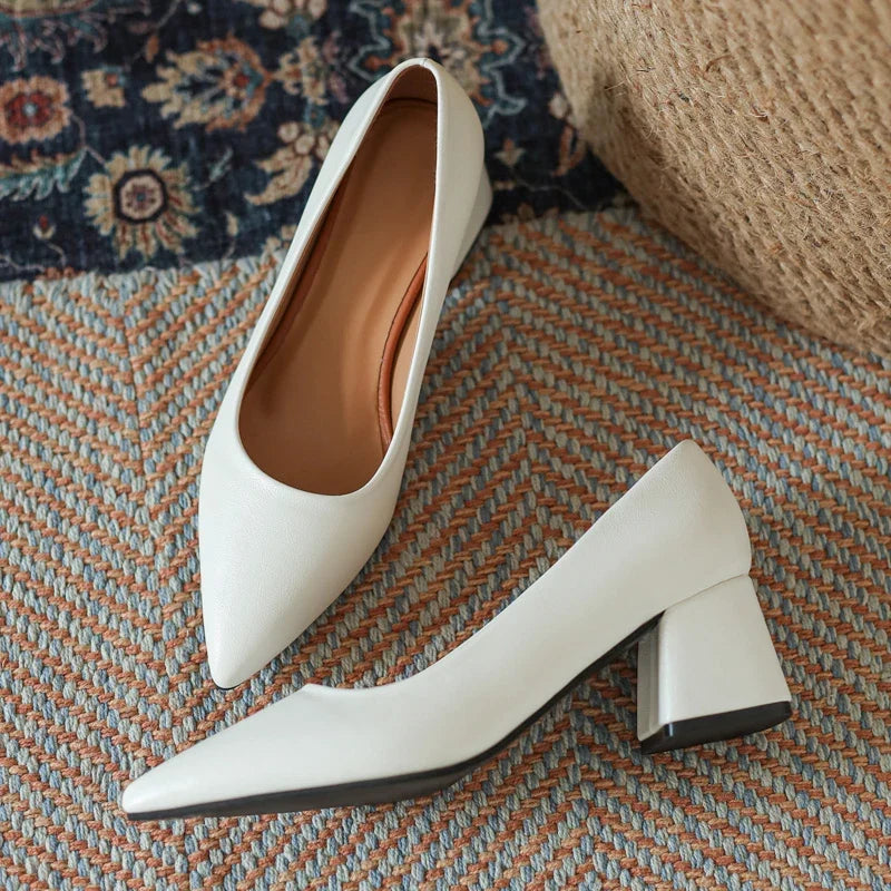 Women's Heels Vegan Leather Pointed Toe Block Heel Non Slip Office