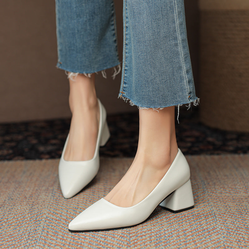 Women's Heels Vegan Leather Pointed Toe Block Heel Non Slip Office