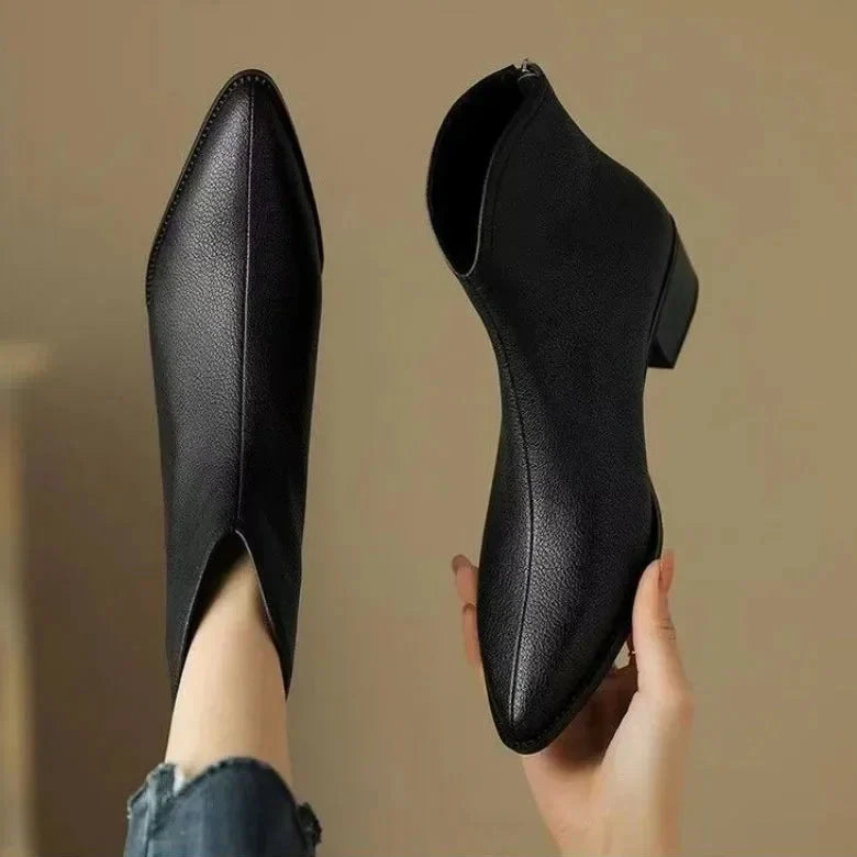 Women's Ankle Boots Vegan Leather Pointed Toe Slip On Low Heel Office