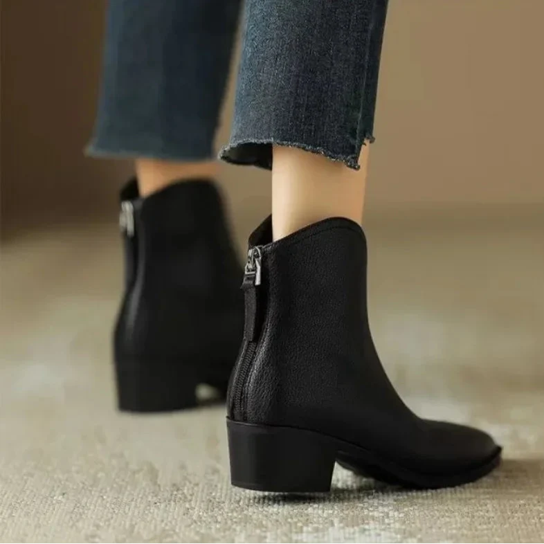 Women's Ankle Boots Vegan Leather Pointed Toe Slip On Low Heel Office