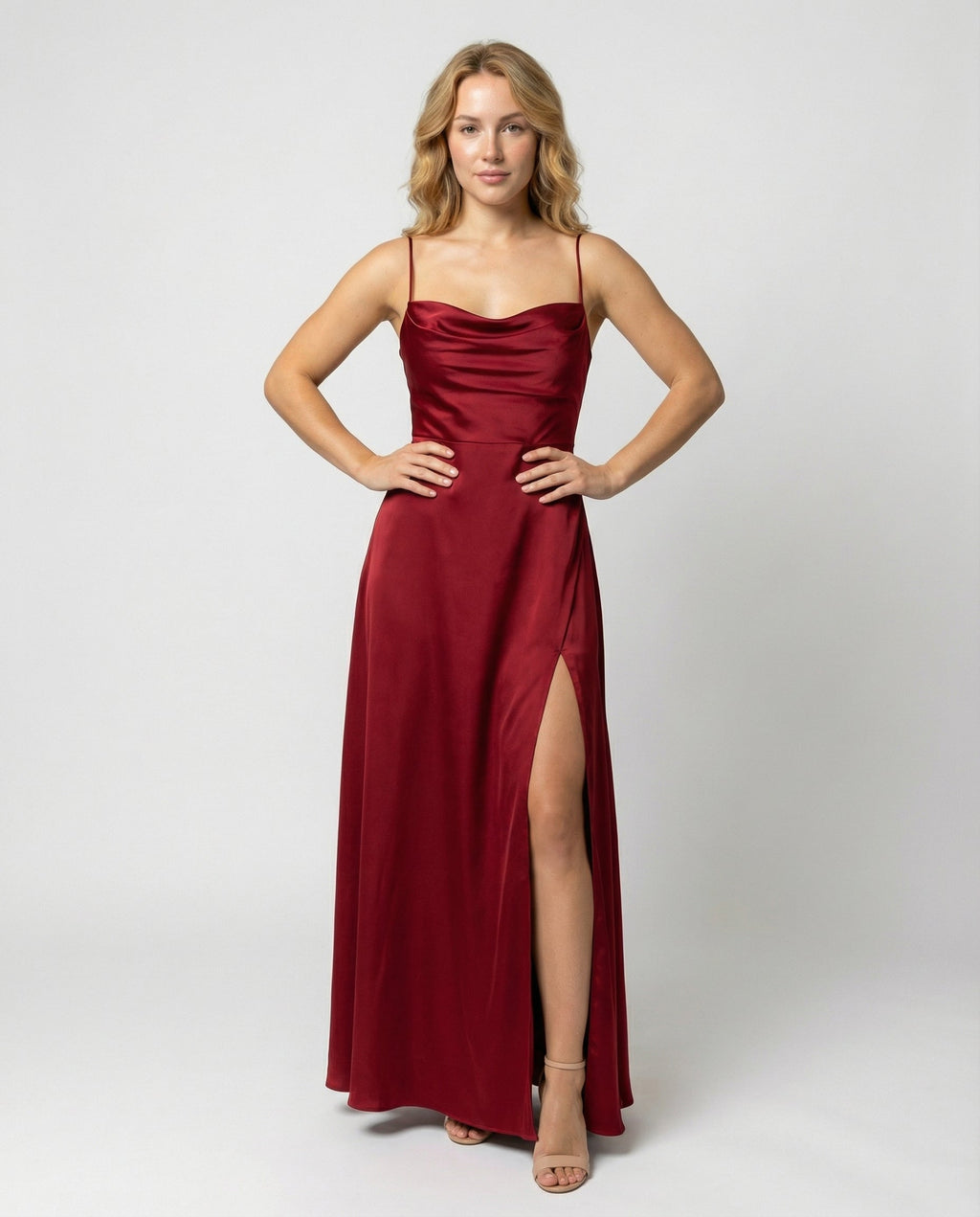 Women's formal long dress - sleek column silhouette with slit - special occasion
