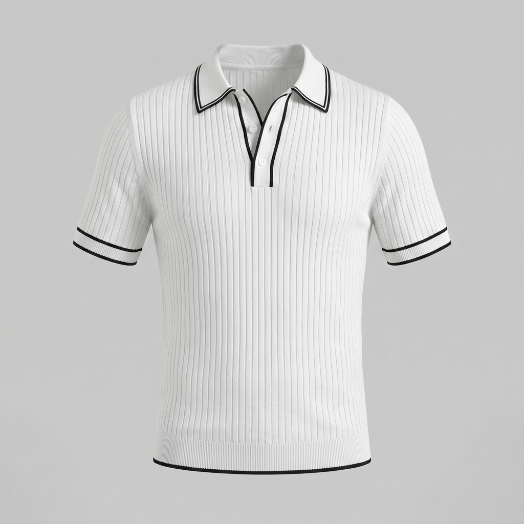 Men's contrast trim polo — ribbed knit short sleeve — casual office