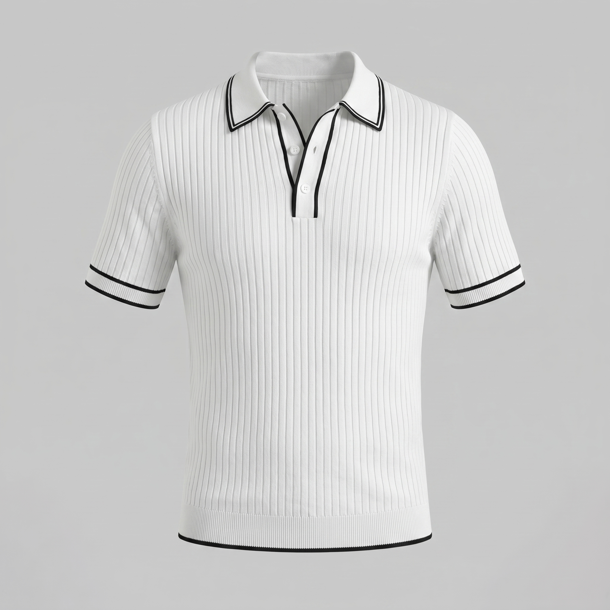 Men's contrast trim polo — ribbed knit short sleeve — casual office