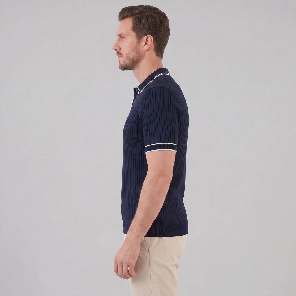 Men's contrast trim polo — ribbed knit short sleeve — casual office