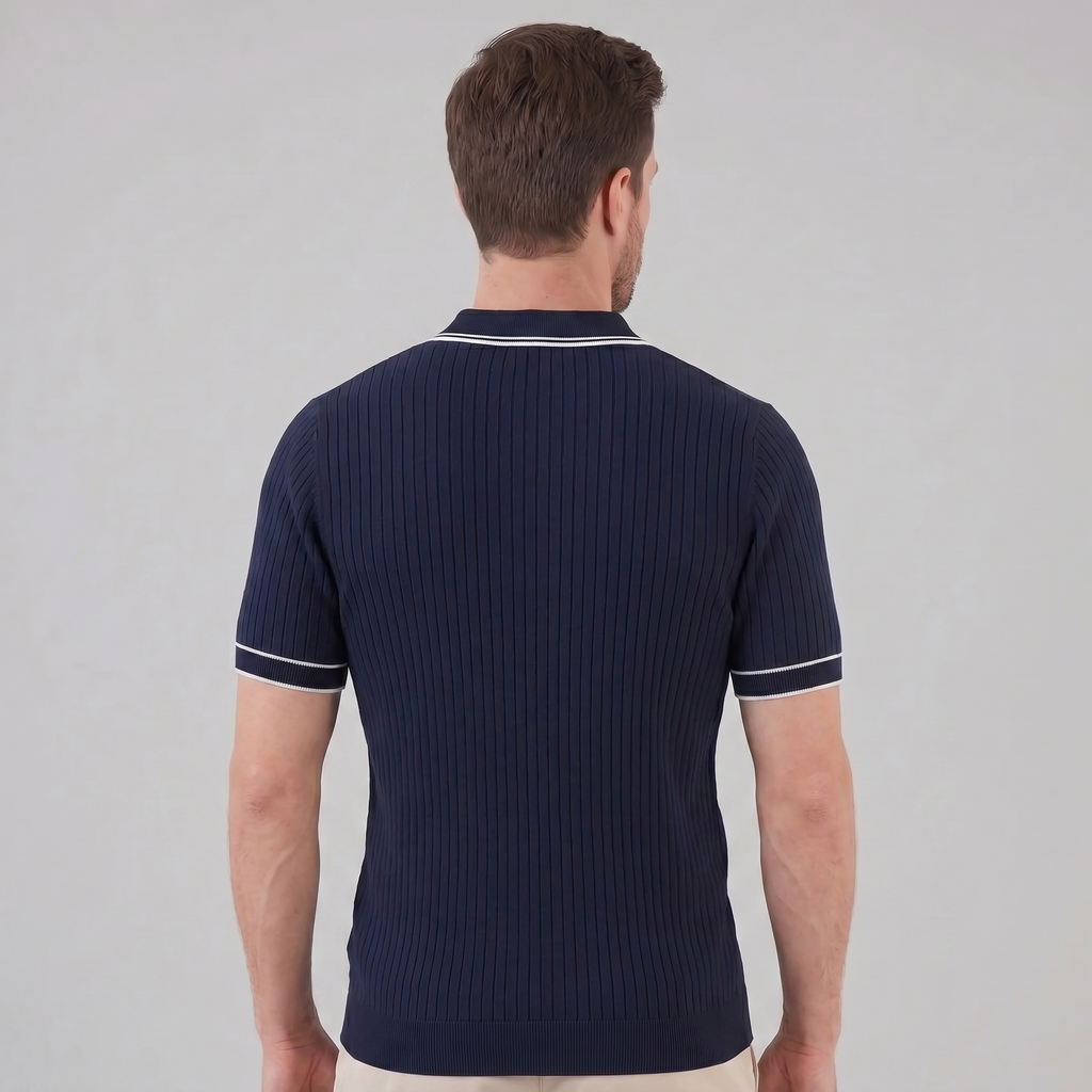 Men's contrast trim polo — ribbed knit short sleeve — casual office